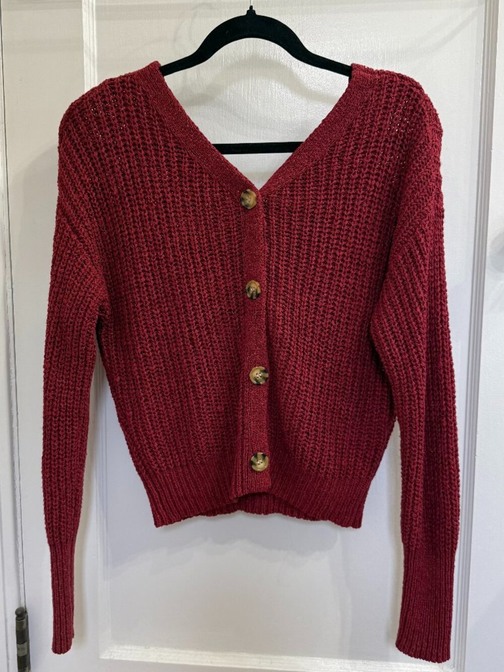 Burgundy Red Knit Cardigan Francescas Miami Women's Medium Sweater Button Front